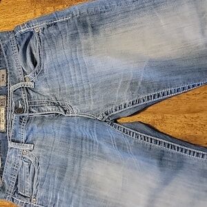 BKE Jeans Mens 34x29 Blue Carter Straight Distressed Denim Whiskered Stretch 34R